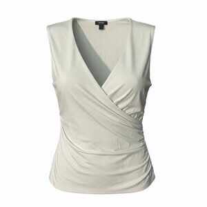 Express Body Contour White Wrap Top Ruched Sleeveless Surplice Womens L